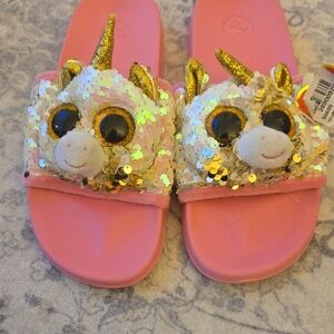 TY- FANTASIA The Unicorn Sequin Slide Sandals with Gold Accents